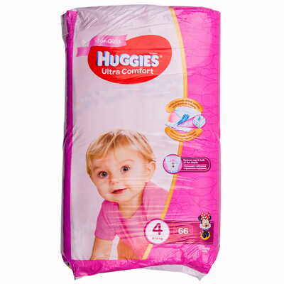 Підгузки Huggies Ultra Comfort для дівчаток розмір 4, 8-14 кг, 66 шт.