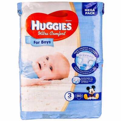 Підгузки Huggies Ultra Comfort для хлопчиків розмір 3, 5-9 кг, 80 шт.