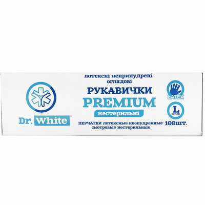 Перчатки смотровые Dr.White Premium латексные нестерильные непудренные размер L пара