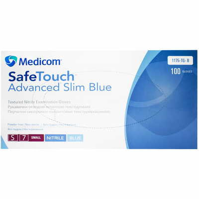 Рукавички оглядові Medicom SafeTouch Advanced Slim Blue нітрилові нестерильні неприпудрені розмір S пара