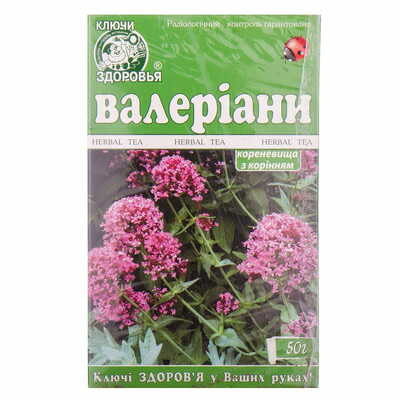 Валерианы корневища с корнями Ключи Здоровья по 50 г (коробка с внутр. пакетом)