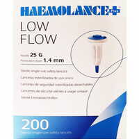 Ланцети Haemolance Normal Low Flow безпечні стерильні голка 25G глибина проникнення 1,4 мм сині 200 шт.
