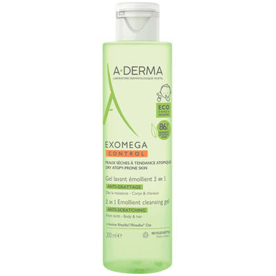 Гель-емолент A-Derma Exomega Control 2 в 1 очищуючий пом'якшувальний 200 мл