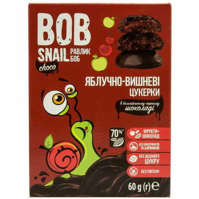 Конфеты Bob Snail Улитка Боб натуральные яблочно-вишневые в бельгийском черном шоколаде 60 г