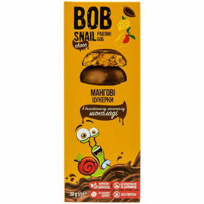 Цукерки Bob Snail Равлик Боб натуральні мангові в бельгійському молочному шоколаді 30г