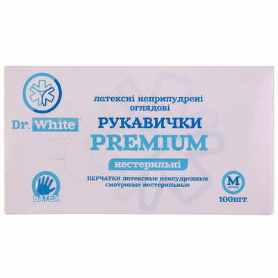 Перчатки смотровые Dr.White Premium латексные нестерильные непудренные размер M пара
