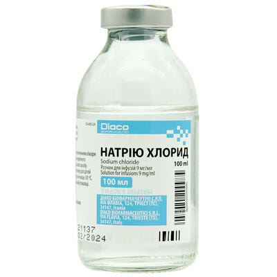 Натрия хлорид Диако Биофармачеутичи раствор д/инф. 0,9% по 100 мл (бутылка)