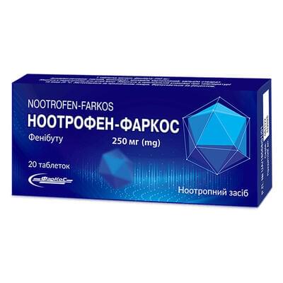 Ноотрофен таблетки по 250 мг №20 (2 блістери х 10 таблеток)
