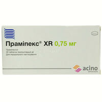 Праміпекс XR таблетки по 0,75 мг №30 (3 блістери х 10 таблеток)