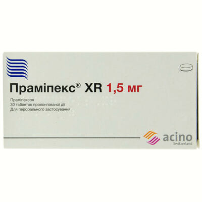 Праміпекс XR таблетки по 1,5 мг №30 (3 блістери х 10 таблеток)