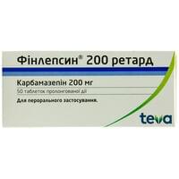 Фінлепсин 200 ретард таблетки по 200 мг №50 (5 блістерів х 10 таблеток)