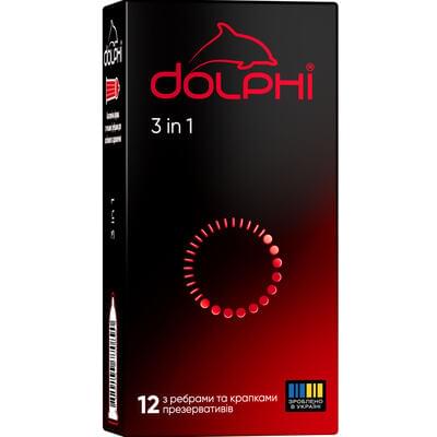 Презервативы Dolphi з ребрами и каплями 3 in 1 12 шт.
