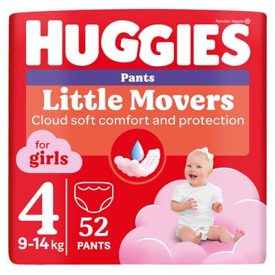 Підгузки-трусики Huggies Pants для дівчаток розмір 4, 9-14 кг, 52 шт. NEW