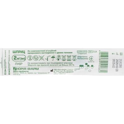 Шприц Юрия-фарм 2-х компонентный с 2 иглами 22G и 23G 2 мл