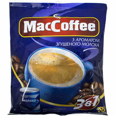 Напиток кофейный Maccoffee 3 в 1 Сгущеное молоко в пакетик по 18 г 20 шт.