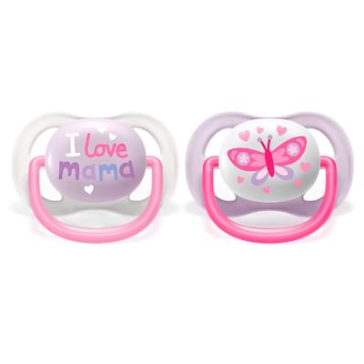 Пустышка силиконовая Avent SCF080/02 I love для девочек с рождения до 6 месяцев 2 шт.