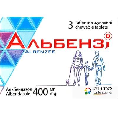 Альбензи таблетки жев. по 400 мг №3 (3 блистера х 1 таблетка)