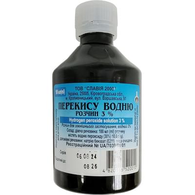 Перекись водорода Славія 2000 розчин д/зовн. заст. 3% по 100 мл (флакон)