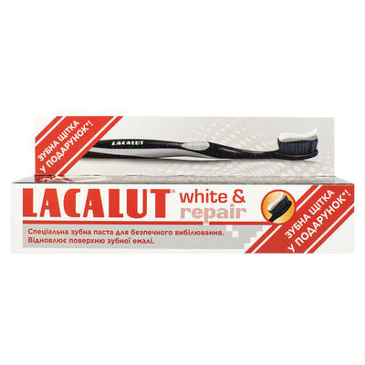 Зубная паста Lacalut Отбеливание и восстановление 75 мл + зубная щетка Black-Edition