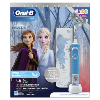 Зубная щетка электрическая детская Oral-B Frozen ll мягкая с 3 лет (D100.413.2KX) + футляр