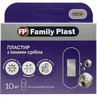 Пластир бактерицидний Family Plast на шовковій основі з іонами срібла 25 мм х 72 мм 10 шт.