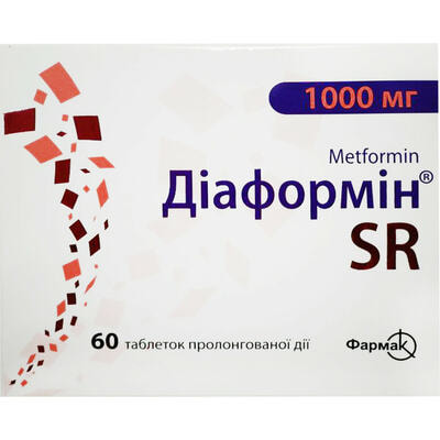 Діаформін SR таблетки по 1000 мг №60 (6 блістерів х 10 таблеток)