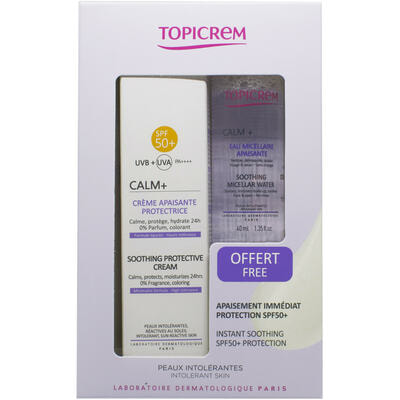 Набор для лица Topicrem Calm+ крем успокаивающий защитный SPF 50 40 мл + вода мицеллярная успокаивающая 40 мл