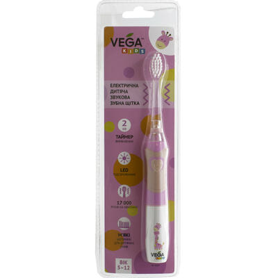 Зубная щетка электрическая детская Vega Kids VK-400P Light-Up звуковая розовая от 5 до 12 лет