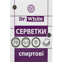 Серветки спиртові Dr.White антисептичні 10 см х 10 см 30 шт.