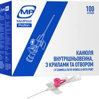 Канюля внутрішньовенна MP MedPlast Proflon з крилами та отвором розмір 20G 1,1 мм x 32 мм рожева