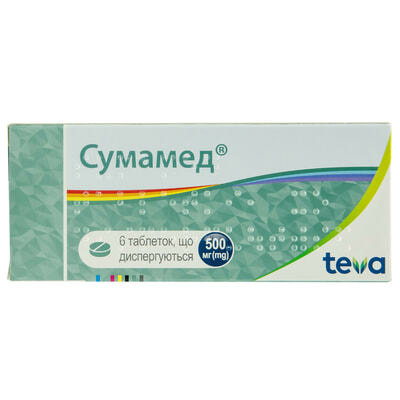 Сумамед таблетки дисперг. по 500 мг №6 (2 блистера х 3 таблетки)
