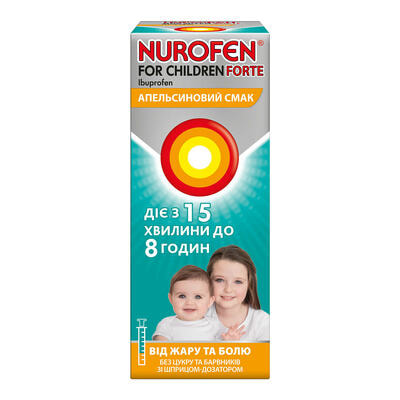 Нурофєн для дітей форте зі смаком апельсина суспензія орал. 200 мг / 5 мл по 100 мл (флакон)