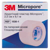 Пластир хірургічний 3М Micropore 1530-1 на нетканій основі білий 2,5 см х 9,1 м 1 шт.