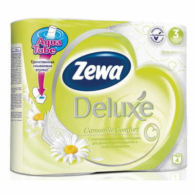 Туалетная бумага Zewa Deluxe Ромашка 3-х слойная 4 рулона