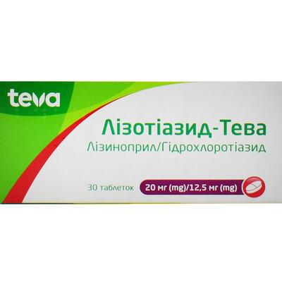Лизотиазид-Тева таблетки 20 мг / 12,5 мг №30 (3 блистера х 10 таблеток)