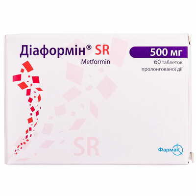 Діаформін SR таблетки по 500 мг №60 (6 блістерів х 10 таблеток)