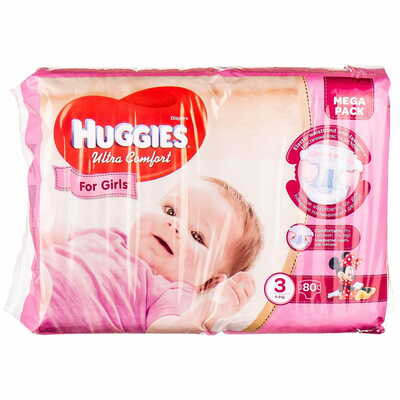 Підгузки Huggies Ultra Comfort для дівчаток розмір 3, 5-9 кг, 80 шт.