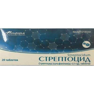 Стрептоцид Монфарм таблетки по 0,5 г №20 (2 блистера х 10 таблеток)