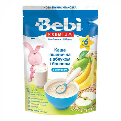 Каша молочна Kolinska Bebi Premium Пшенична з яблуком та бананом з 6-ти місяців 200 г (пакет)