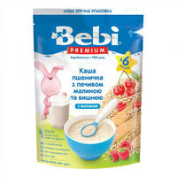 Каша молочна Kolinska Bebi Premium Пшенична з печивом, малиною та вишнею 200 г (пакет)