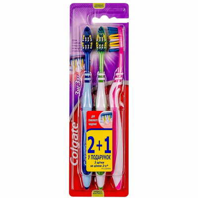 Зубна щітка Colgate Zigzag plus середньої жорсткості 2 + 1 шт.