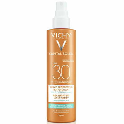 Спрей для лица та тела солнцезащитный Vichy Capital Soleil SPF 30+ водостойкий с гиалуроновой кислотой защита от соли и хлора 200 мл