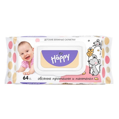 Салфетки влажные детские Bella Happy Baby Овсяные протеины и пантенол 64 шт.