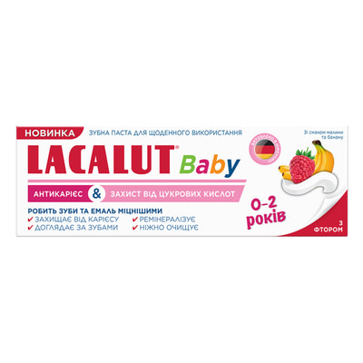 Зубная паста детская Lacalut Baby Антикариес и Защита от сахарных кислот со вкусом малины и банана от 0 до 2 лет 55 мл