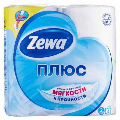 Бумага туалетная Zewa Плюс 2-х слойная белая 4 шт.