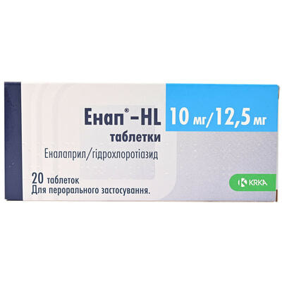 Энап-HL таблетки 10 мг / 12,5 мг №20 (2 блистера х 10 таблеток)