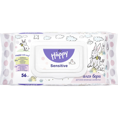 Серветки вологі дитячі Bella Happy Baby Sensitive алое вера 56 шт.