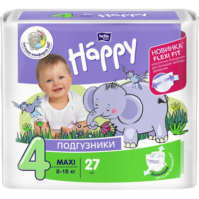 Подгузники Bella Happy Baby Maxi размер 4, 8-18 кг, 27 шт.