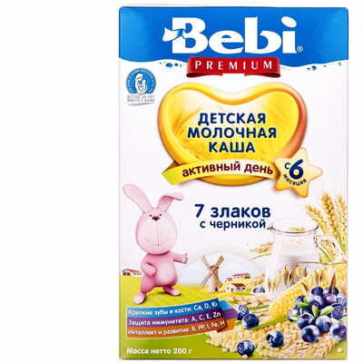 Каша молочная Kolinska Bebi Premium 7 злаков с черникой с 6-ти месяцев 200 г