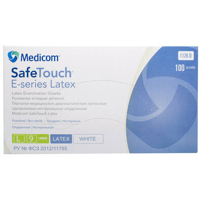 Рукавички оглядові Medicom Safe-Touch E-series Latex латексні нестерильні припудрені розмір L пара